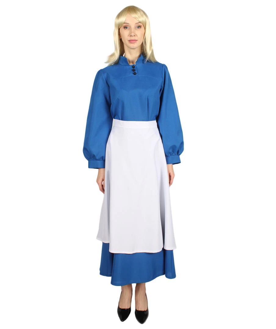 HPO Adult Women's Blue Maid Dress With Apron Costume | Blue And White Cosplay Costume 2 HPO Adult Women's Blue Maid Dress With Apron Costume | Blue And White Cosplay Costume