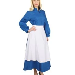 HPO Adult Women's Blue Maid Dress With Apron Costume | Blue And White Cosplay Costume