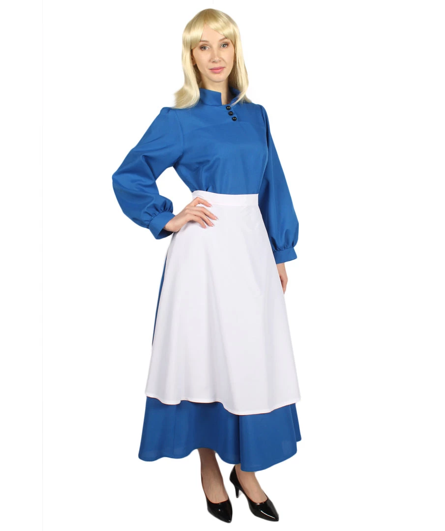 HPO Adult Women's Blue Maid Dress With Apron Costume | Blue And White Cosplay Costume 1 HPO Adult Women's Blue Maid Dress With Apron Costume | Blue And White Cosplay Costume