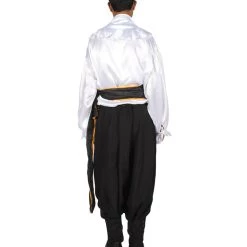 HPO Adult Men's Satin Ruffle Pirate 3Pc Costume | White & Black Halloween Costume