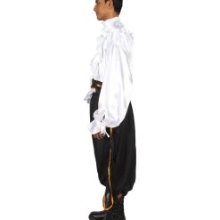 HPO Adult Men's Satin Ruffle Pirate 3Pc Costume | White & Black Halloween Costume