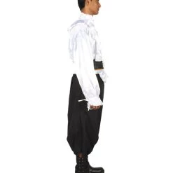 HPO Adult Men's Satin Ruffle Pirate 3Pc Costume | White & Black Halloween Costume