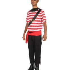 HPO Adult Men's Stripes Pirate Costume | Black, Red & White Halloween Costume 10 HPO Adult Men's Stripes Pirate Costume | Black, Red & White Halloween Costume