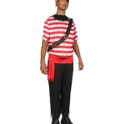 HPO Adult Men's Stripes Pirate Costume | Black, Red & White Halloween Costume 14 HPO Adult Men's Stripes Pirate Costume | Black, Red & White Halloween Costume