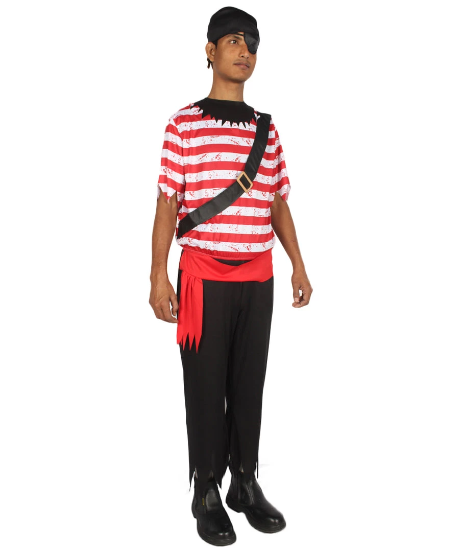 HPO Adult Men's Stripes Pirate Costume | Black, Red & White Halloween Costume 7 HPO Adult Men's Stripes Pirate Costume | Black, Red & White Halloween Costume