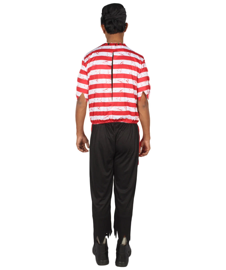 HPO Adult Men's Stripes Pirate Costume | Black, Red & White Halloween Costume 5 HPO Adult Men's Stripes Pirate Costume | Black, Red & White Halloween Costume