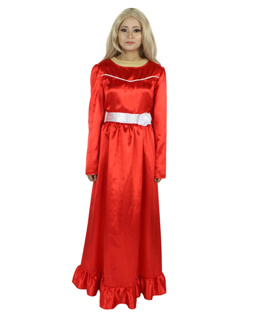 HPO Women's Evil Annabella Doll | White Long Maxi Dress In Satin-Feel | Premium Horror Halloween Costume 17 HPO Women's Evil Annabella Doll | White Long Maxi Dress In Satin-Feel | Premium Horror Halloween Costume