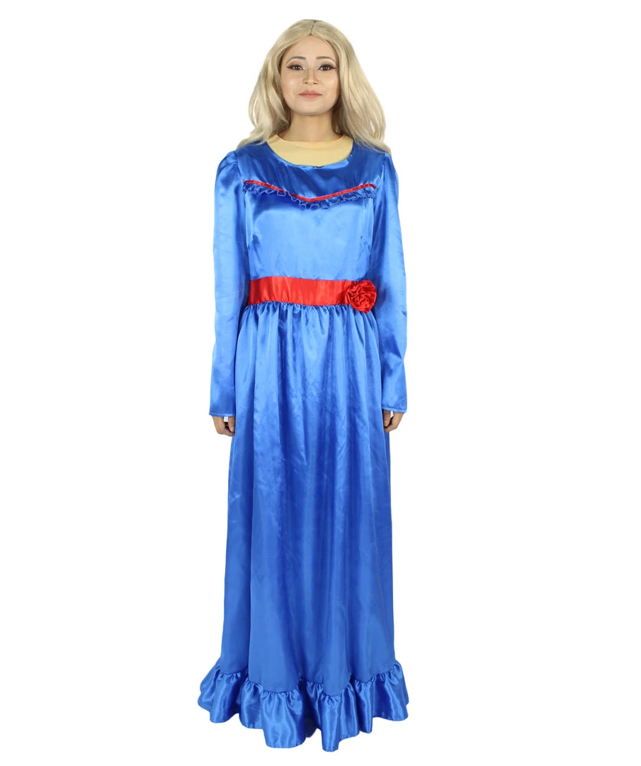 HPO Women's Evil Annabella Doll | White Long Maxi Dress In Satin-Feel | Premium Horror Halloween Costume 46 HPO Women's Evil Annabella Doll | White Long Maxi Dress In Satin-Feel | Premium Horror Halloween Costume