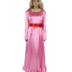 HPO Women's Evil Annabella Doll | White Long Maxi Dress In Satin-Feel | Premium Horror Halloween Costume 90 HPO Women's Evil Annabella Doll | White Long Maxi Dress In Satin-Feel | Premium Horror Halloween Costume