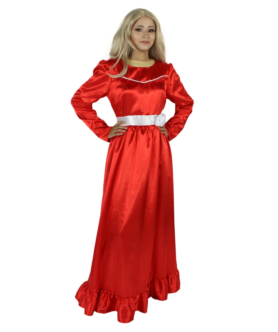 HPO Women's Evil Annabella Doll | White Long Maxi Dress In Satin-Feel | Premium Horror Halloween Costume 16 HPO Women's Evil Annabella Doll | White Long Maxi Dress In Satin-Feel | Premium Horror Halloween Costume