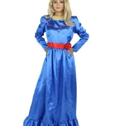 HPO Women's Evil Annabella Doll | White Long Maxi Dress In Satin-Feel | Premium Horror Halloween Costume 98 HPO Women's Evil Annabella Doll | White Long Maxi Dress In Satin-Feel | Premium Horror Halloween Costume