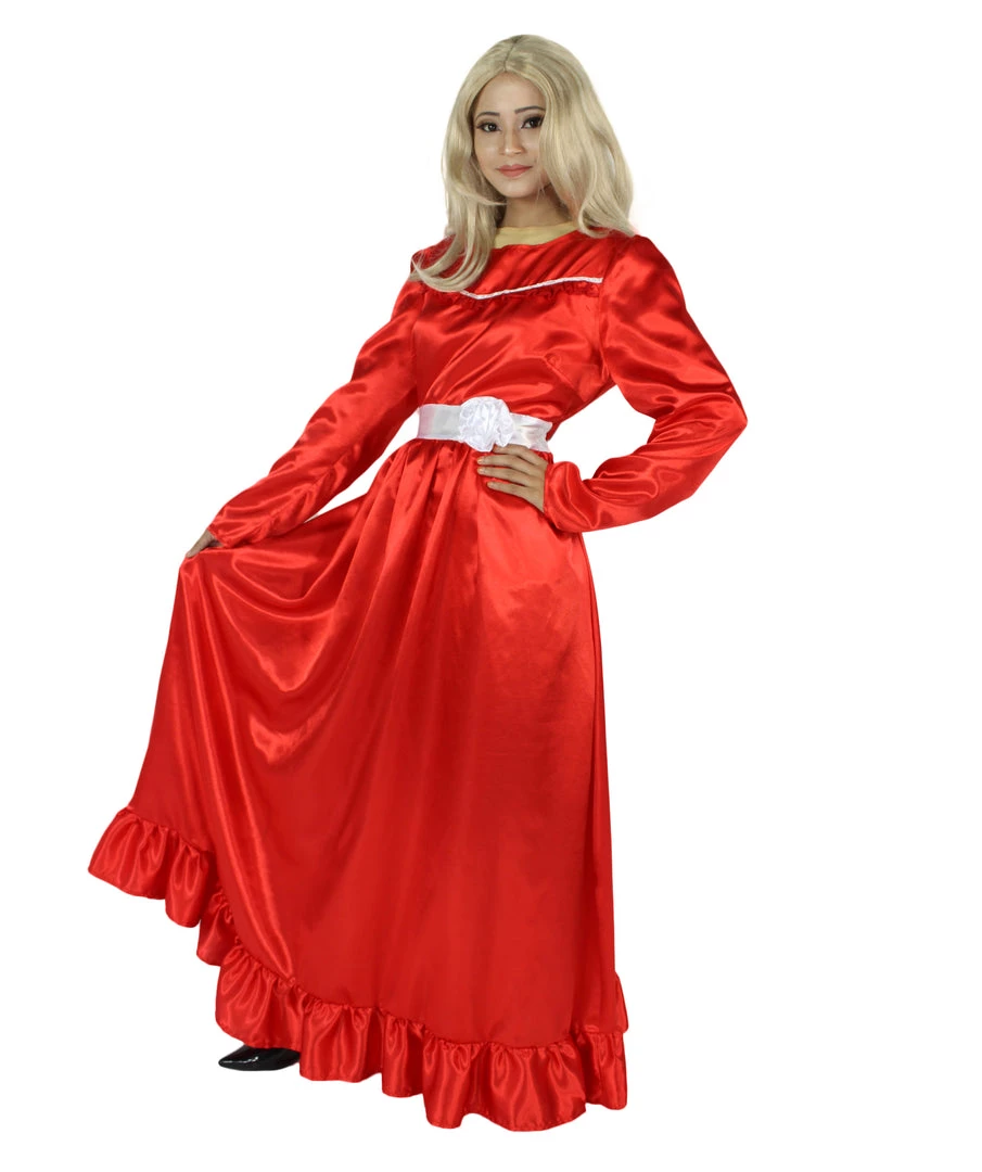 HPO Women's Evil Annabella Doll | White Long Maxi Dress In Satin-Feel | Premium Horror Halloween Costume 19 HPO Women's Evil Annabella Doll | White Long Maxi Dress In Satin-Feel | Premium Horror Halloween Costume