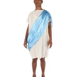 HPO Adult Men's Greek Toga Historical Costume White And Blue Costume