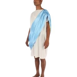 HPO Adult Men's Greek Toga Historical Costume White And Blue Costume
