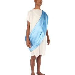HPO Adult Men's Greek Toga Historical Costume White And Blue Costume