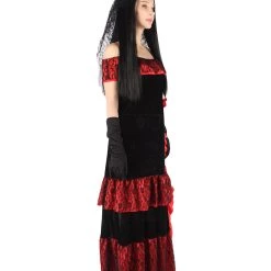 HPO Adult Women Day Of The Dead Bridal Costume | Black & Red Halloween Costume 14 HPO Adult Women Day Of The Dead Bridal Costume | Black & Red Halloween Costume