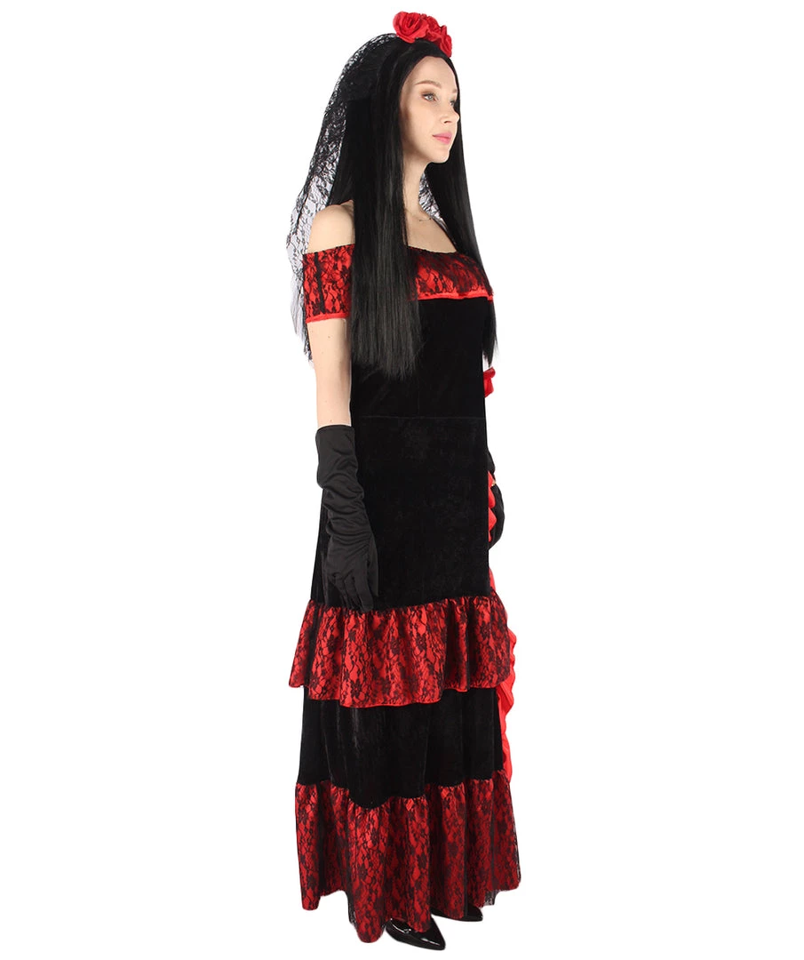 HPO Adult Women Day Of The Dead Bridal Costume | Black & Red Halloween Costume 7 HPO Adult Women Day Of The Dead Bridal Costume | Black & Red Halloween Costume