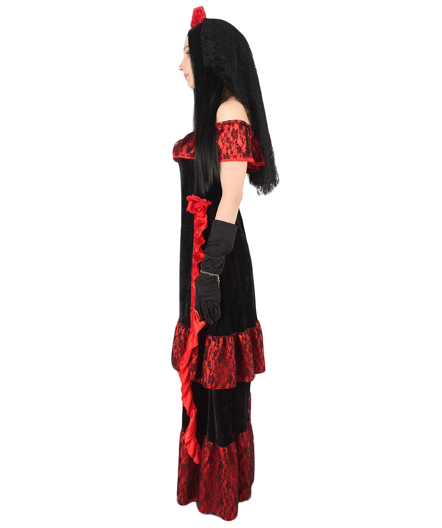 HPO Adult Women Day Of The Dead Bridal Costume | Black & Red Halloween Costume 4 HPO Adult Women Day Of The Dead Bridal Costume | Black & Red Halloween Costume