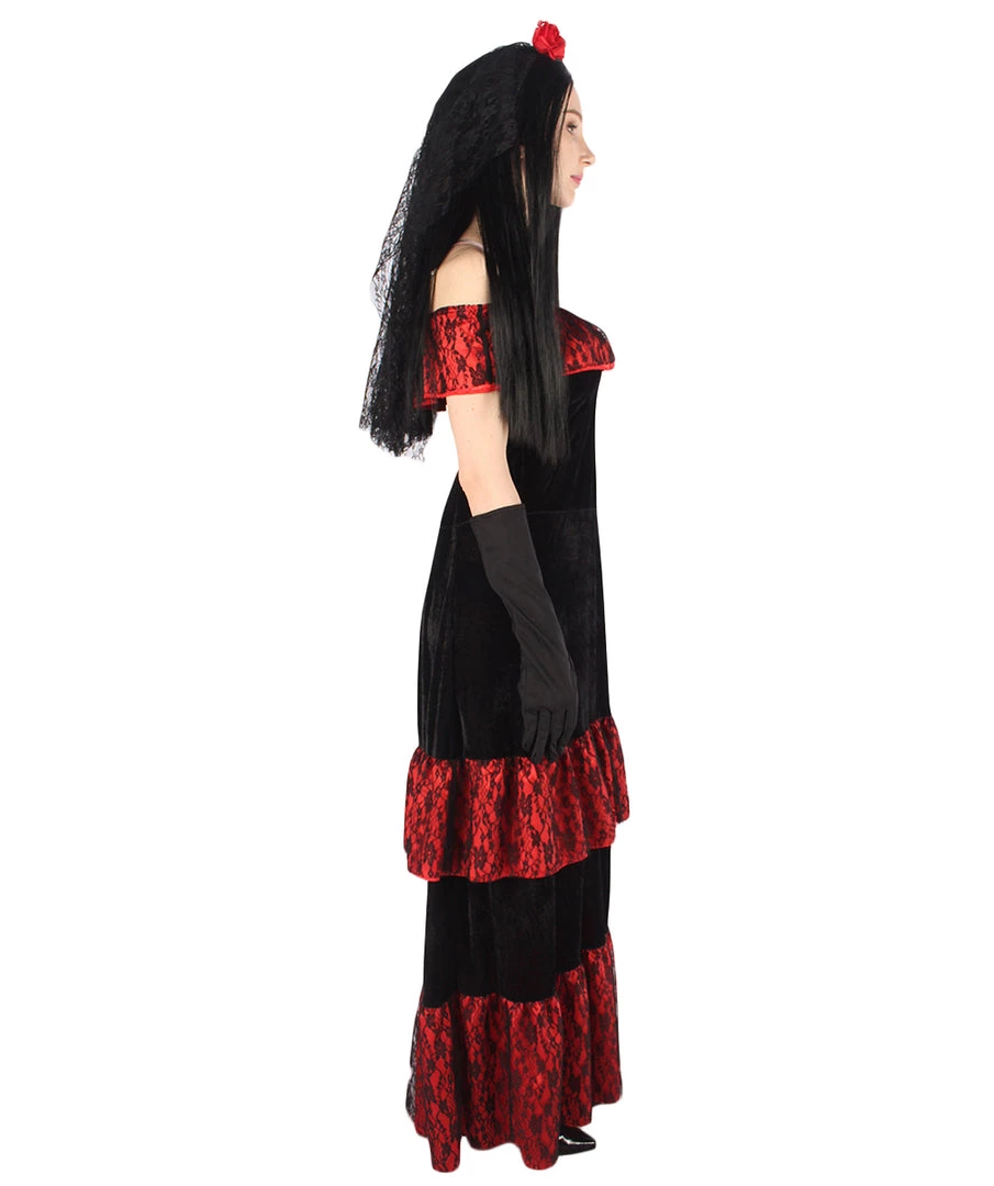 HPO Adult Women Day Of The Dead Bridal Costume | Black & Red Halloween Costume 6 HPO Adult Women Day Of The Dead Bridal Costume | Black & Red Halloween Costume