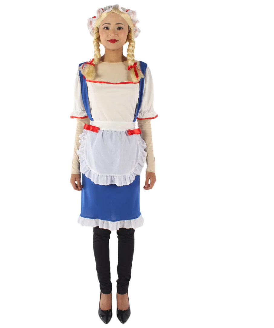 HPO Adult Women's Cheerful Rag Doll Storybook & Fairytale Costume | Blue & White Cosplay Costume 2 HPO Adult Women's Cheerful Rag Doll Storybook & Fairytale Costume | Blue & White Cosplay Costume