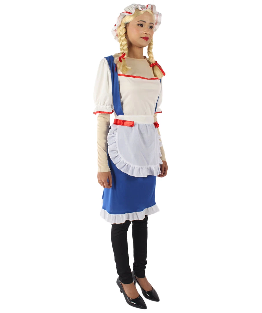 HPO Adult Women's Cheerful Rag Doll Storybook & Fairytale Costume | Blue & White Cosplay Costume 7 HPO Adult Women's Cheerful Rag Doll Storybook & Fairytale Costume | Blue & White Cosplay Costume