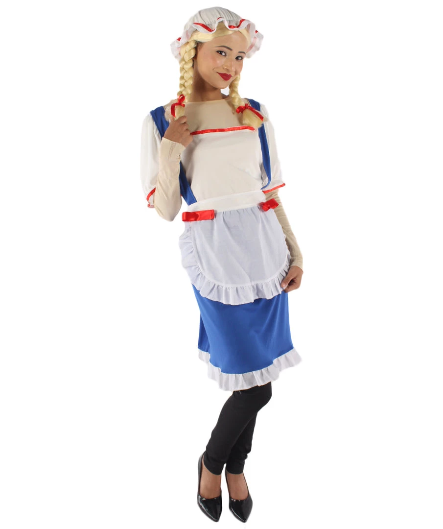 HPO Adult Women's Cheerful Rag Doll Storybook & Fairytale Costume | Blue & White Cosplay Costume 1 HPO Adult Women's Cheerful Rag Doll Storybook & Fairytale Costume | Blue & White Cosplay Costume