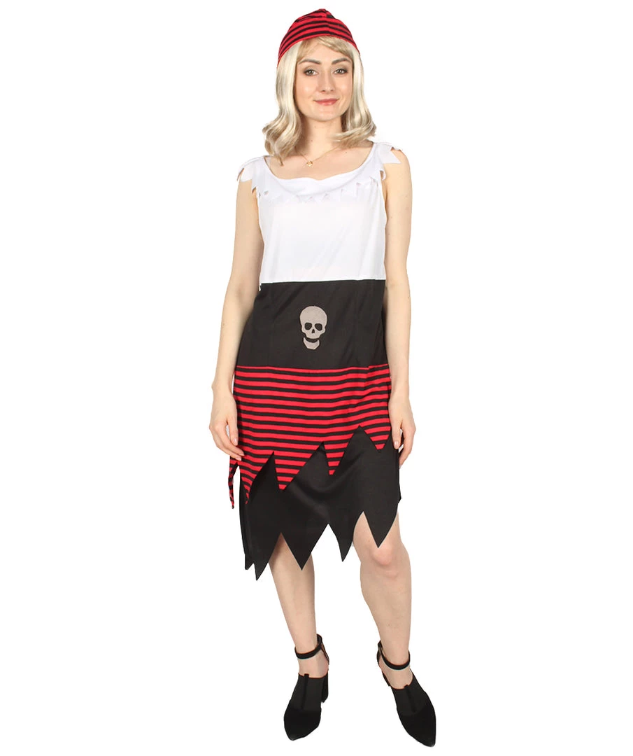 HPO Adult Women PIRATE BUCCANEER COSTUME | Black, White & Red Halloween Costume Men's 10 HPO Adult Women PIRATE BUCCANEER COSTUME | Black, White & Red Halloween Costume Men's
