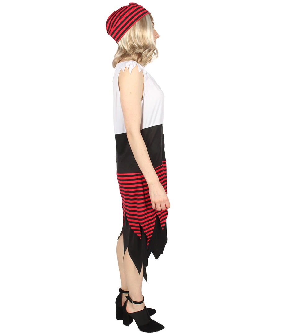 HPO Adult Women PIRATE BUCCANEER COSTUME | Black, White & Red Halloween Costume Men's 6 HPO Adult Women PIRATE BUCCANEER COSTUME | Black, White & Red Halloween Costume Men's
