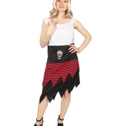 HPO Adult Women PIRATE BUCCANEER COSTUME | Black, White & Red Halloween Costume Men's