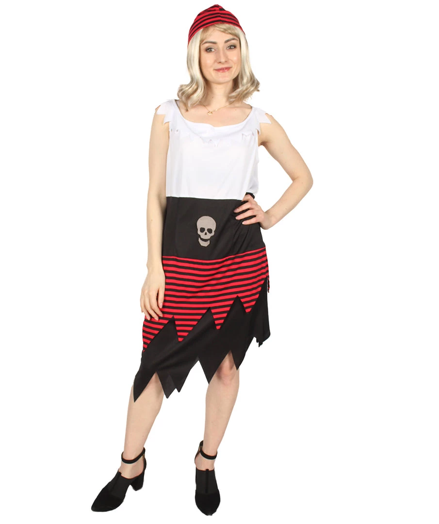 HPO Adult Women PIRATE BUCCANEER COSTUME | Black, White & Red Halloween Costume Men's 8 HPO Adult Women PIRATE BUCCANEER COSTUME | Black, White & Red Halloween Costume Men's