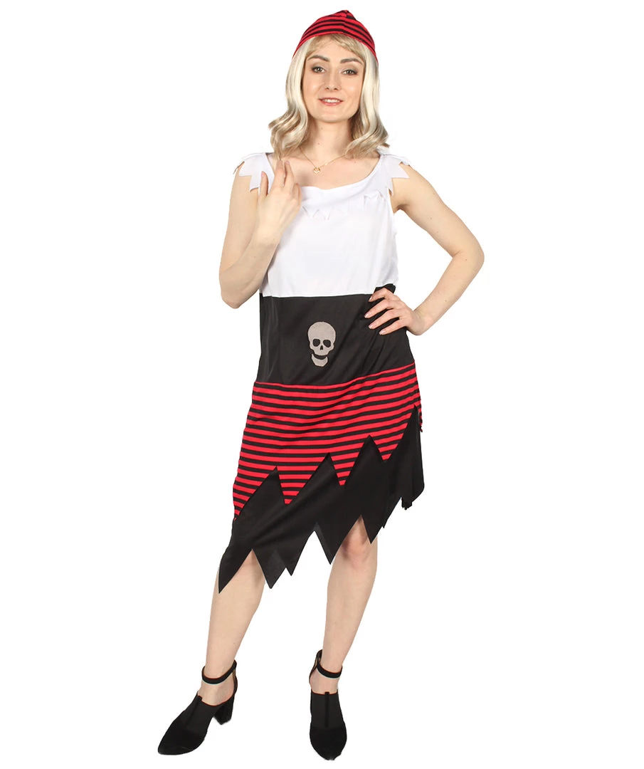 HPO Adult Women PIRATE BUCCANEER COSTUME | Black, White & Red Halloween Costume Men's 9 HPO Adult Women PIRATE BUCCANEER COSTUME | Black, White & Red Halloween Costume Men's
