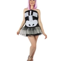 HPO Men's Adult Women Skeleton Costume | Black & White Halloween Costume