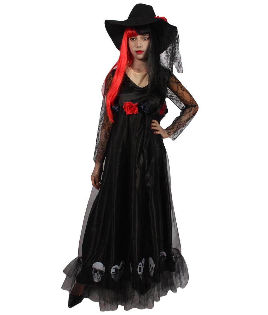 HPO Adult Women Day Of The Dead Skeleton Costume | Black Halloween Costume 2 HPO Adult Women Day Of The Dead Skeleton Costume | Black Halloween Costume