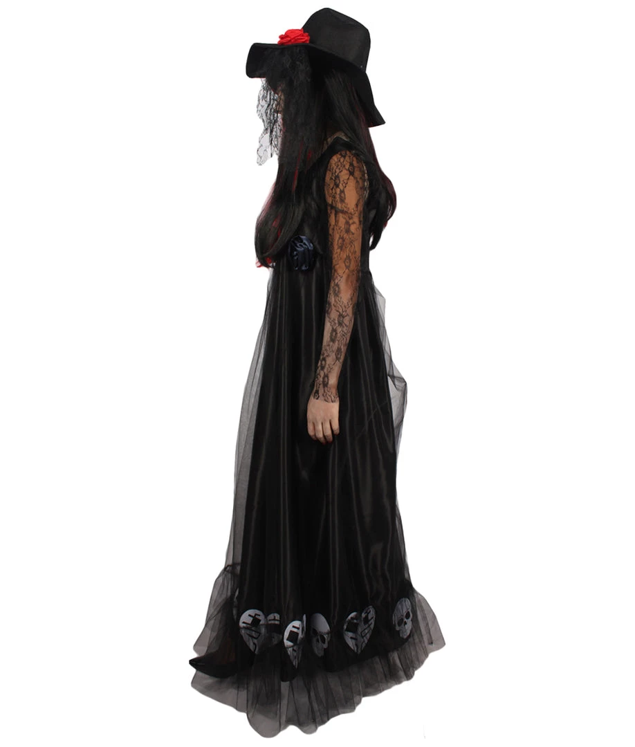 HPO Adult Women Day Of The Dead Skeleton Costume | Black Halloween Costume 4 HPO Adult Women Day Of The Dead Skeleton Costume | Black Halloween Costume