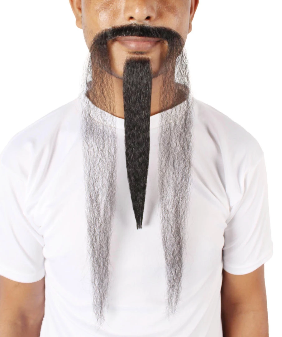 HPO Mens Extra Long Black Emperor Beard - Stage Ready Mustache Perfect For Cosplay, Drag, And Performance Men's 2 HPO Mens Extra Long Black Emperor Beard - Stage Ready Mustache Perfect For Cosplay, Drag, And Performance Men's