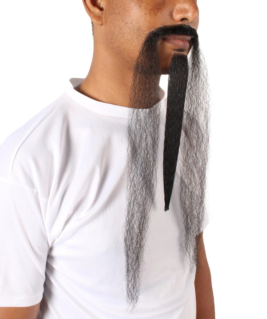 HPO Mens Extra Long Black Emperor Beard - Stage Ready Mustache Perfect For Cosplay, Drag, And Performance Men's 6 HPO Mens Extra Long Black Emperor Beard - Stage Ready Mustache Perfect For Cosplay, Drag, And Performance Men's