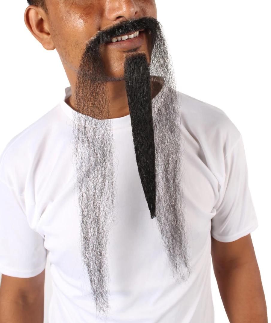 HPO Mens Extra Long Black Emperor Beard - Stage Ready Mustache Perfect For Cosplay, Drag, And Performance Men's 1 HPO Mens Extra Long Black Emperor Beard - Stage Ready Mustache Perfect For Cosplay, Drag, And Performance Men's