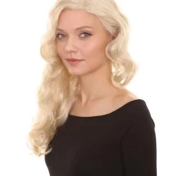 HPO Women's Womens Singer Album Curly Wavy Wig | Blonde Celebrity Wigs | Premium Breathable Capless Cap