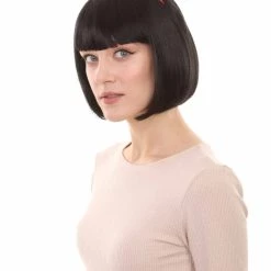 HPO Snow Princess Womens Wig | Black Bob Halloween Wig With Ribbon | Premium Breathable Capless Cap