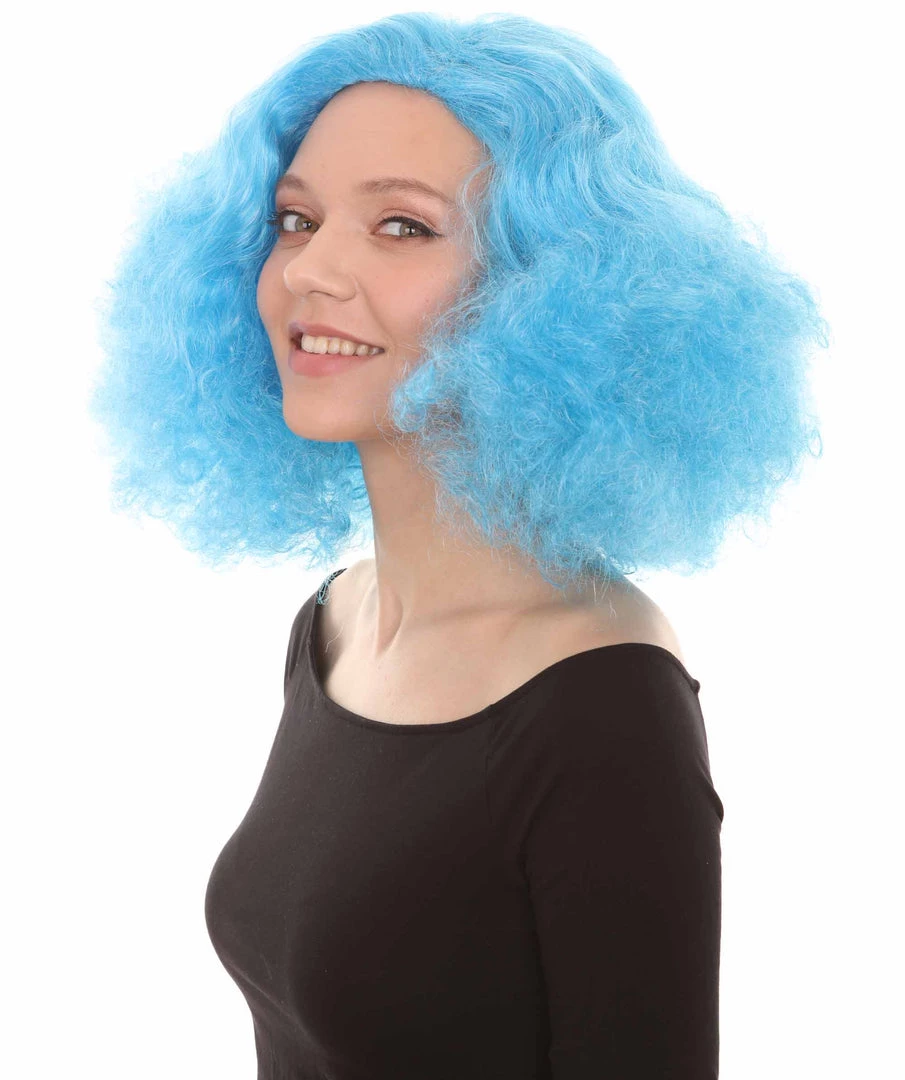 HPO Women's Shoulder Length Poofy With Wild Thoughts Wig - Cotton Candy Blue Hair - Capless Cap Design 2 HPO Women's Shoulder Length Poofy With Wild Thoughts Wig - Cotton Candy Blue Hair - Capless Cap Design