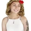 HPO Womens Pin Up Wig With Rose | Party Ready Fancy Blonde Cosplay Halloween Wig | Premium Breathable Capless Cap