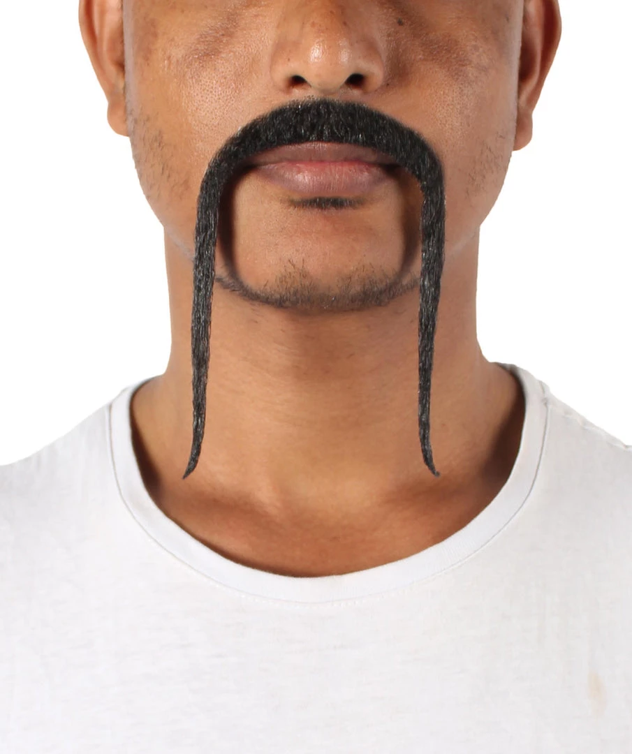 HPO Adult Men's Fu Manchu Fake Human Hair Mustache 1 HPO Adult Men's Fu Manchu Fake Human Hair Mustache