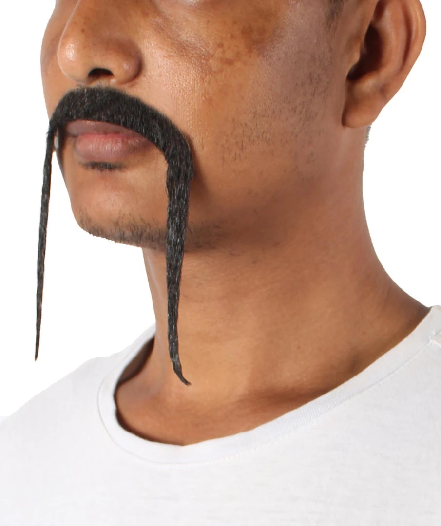 HPO Adult Men's Fu Manchu Fake Human Hair Mustache 2 HPO Adult Men's Fu Manchu Fake Human Hair Mustache