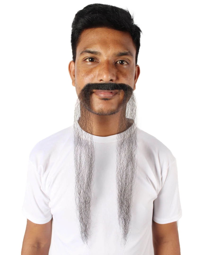 HPO Adult Men's Fake Human Hair Fu Manchu Mustache | Black 2 HPO Adult Men's Fake Human Hair Fu Manchu Mustache | Black