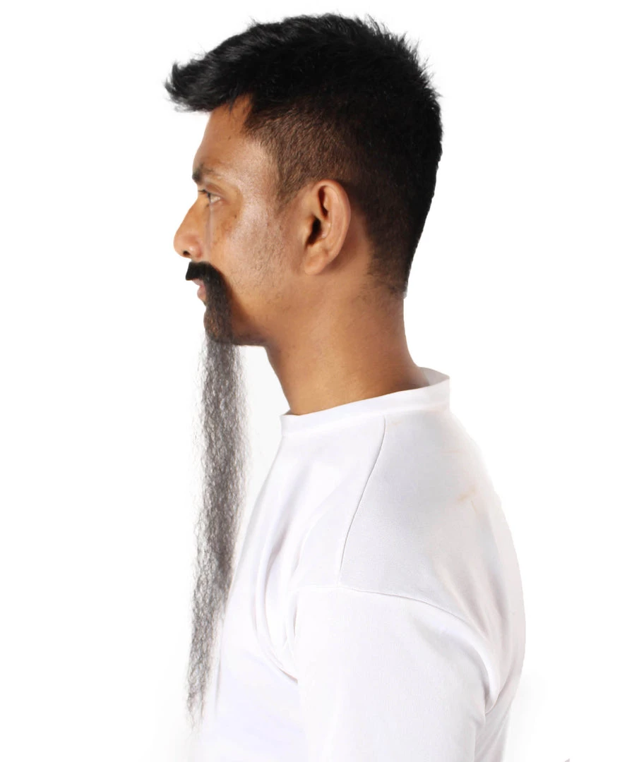 HPO Adult Men's Fake Human Hair Fu Manchu Mustache | Black 4 HPO Adult Men's Fake Human Hair Fu Manchu Mustache | Black