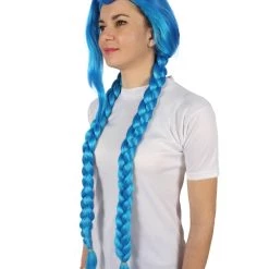 HPO Adult Women's Game Animated Series Powder Braided Blue Ponytails Wig