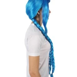 HPO Adult Women's Game Animated Series Powder Braided Blue Ponytails Wig