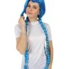 HPO Adult Women's Game Animated Series Powder Braided Blue Ponytails Wig
