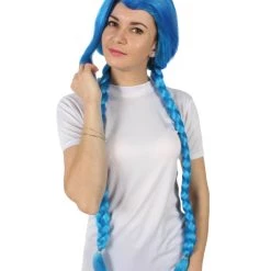 HPO Adult Women's Game Animated Series Powder Braided Blue Ponytails Wig
