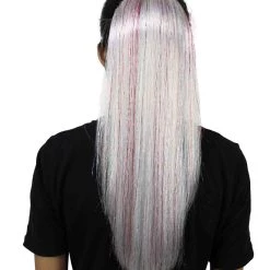 HPO Blood Drip Hair Clips | Women's Long Length Murder She Wrote Hair Clips - Straight Silver Hair - With Red Tinsel Strands